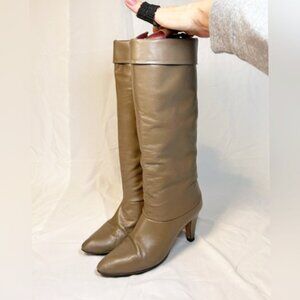 Vintage Joyce California Tall Taupe Leather Knee High Slouch Boots~6.5~